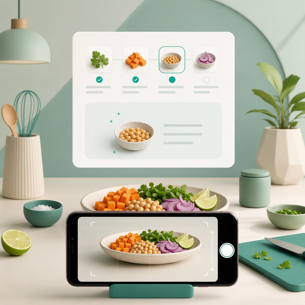 Phone scanning ingredients with a recipe card overlay